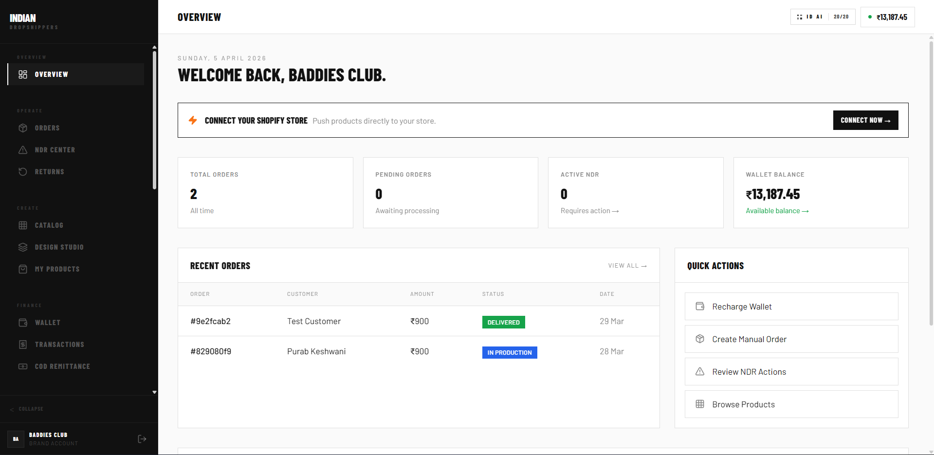 Indian Dropshippers Dashboard